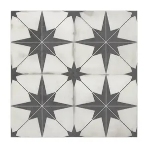 INNO STICKERS 16-Sheet Peel and Stick Floor and Wall Tile for Bathroom Kitchen SPC Vinyl Self Adhesive Flooring Tile 9x9In Black Star Encaustic Patterned Groutble Backsplash Tile, 9.12 Sq Ft.