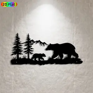 1pc Bear Family Metal Wall Art,Bear Family Statue Mural, Ideal Gift for New Year, Easter, Wildlife Decor Enthusiasts, Rust-Resistant Metal Wall Decor Wall Sculptures, Perfect for Outdoor Garden Wall & Backyard Fence Bear Enthusiasts