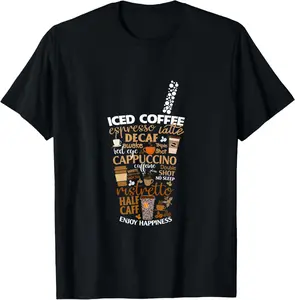 100% cotton Unisex Iced Coffee Cup Coffee Lover But First Coffee Espresso Latte T-Shirt, Black, Small