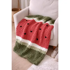 Chunky Knit Watermelon Blanket | Handmade Jumbo Yarn Throw