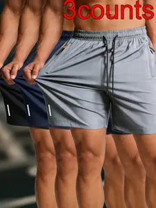 Men's Quick Dry Running Shorts, 3pcs Set with Zipper Pockets & Reflective Strips, Lightweight Athletic Shorts for Gym Fitness, Side Pockets Shorts