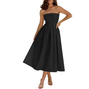 Caracilia Women’s Cocktail Midi Dress Strapless Tube Top A-Line Flowy – 2026 Summer Formal Wedding Guest Party Dress