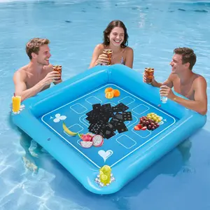 Floating Game Table for Pool - 40"x40" Inflatable Floating Table for Pool with Waterproof Playing Cards, Large Pool Float Drinking Table, Pool Float Drinks for Adults Outdoor Summer Beach Party Lightweight Mallet Putter with Alignment Light