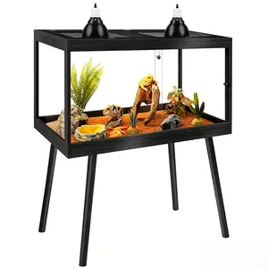 PROLEE Reptile Enclosure with Leg, 30 Gallons Bearded Dragon Tank, Tempered Glass Lizard Tank with Metal Mesh Tops and Lockable Door, Spacious Reptile Habitat for Snake, Lizard, Bugs, Spiders