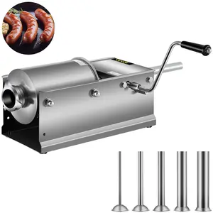 【Summervibes】VEVOR Horizontal Sausage Stuffer 3L/ 7Lbs Manual Sausage Maker With 5 Filling Nozzles Sausage Stuffing Machine For Home & Commercial Use Stainless Steel