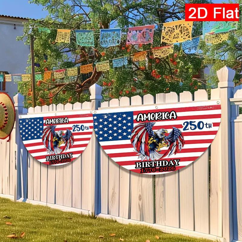2D Flat American Flag Bald Eagle Semi-Circular Garden Flag |   Double-Sided Polyester Outdoor Yard Decor for Patio Lawn Wall - Welcome Spring 250th Anniversary