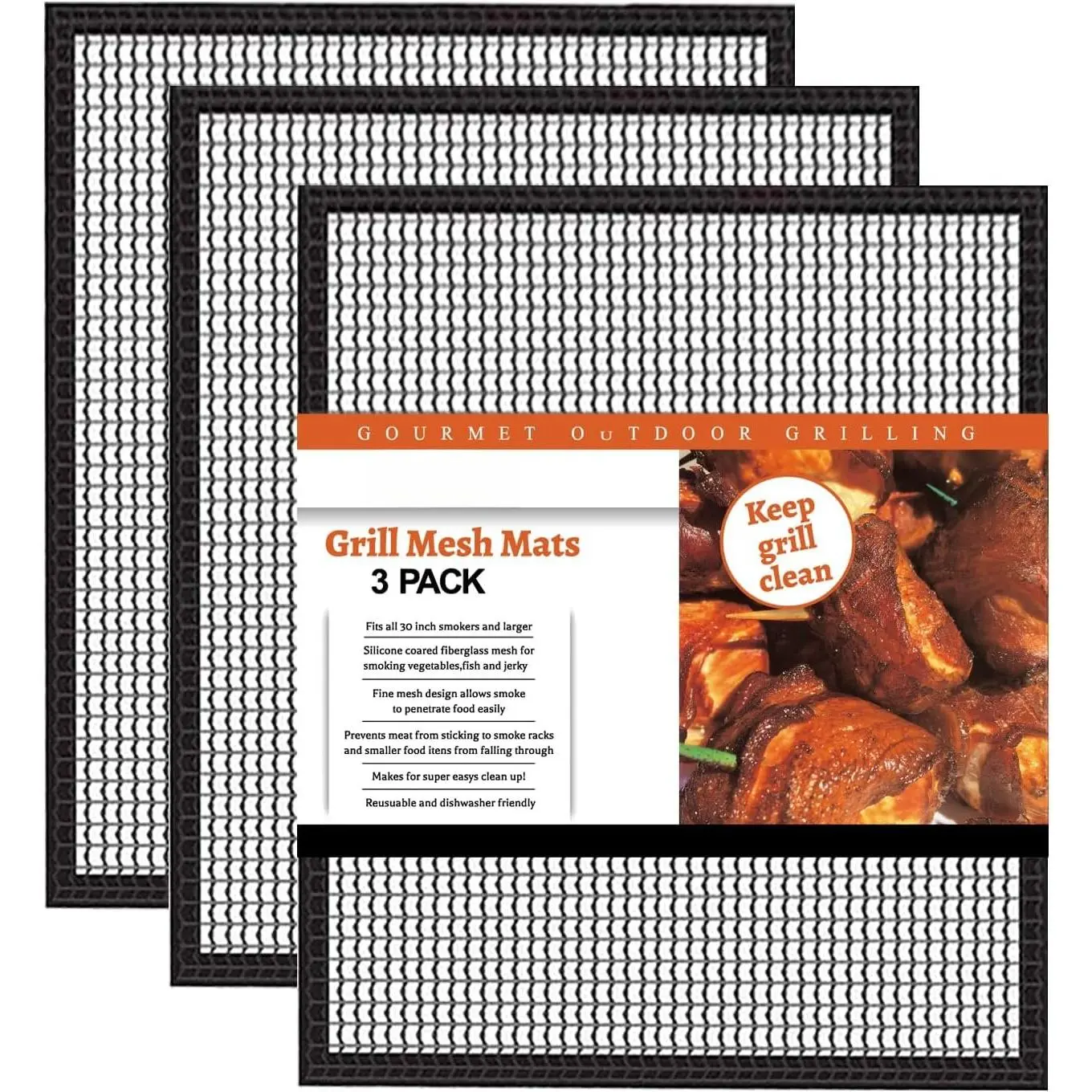Grill Mesh Mat Set of 3 - Heavy Duty BBQ Non-stick Cooking Sheet Liners  Teflon Barbecue Grilling Net for Outdoor , Pellet, Gas, Charcoal Grills (15.7x13 Inch)
