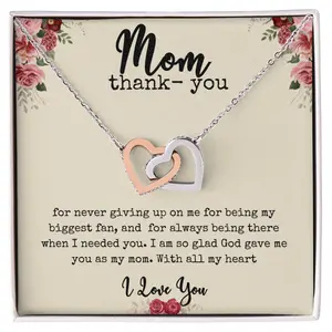 Mom Gift – Interlocking Hearts Necklace, Thank You Jewelry for Mother, Meaningful Gift for Birthday, Christmas, Mother’s Day