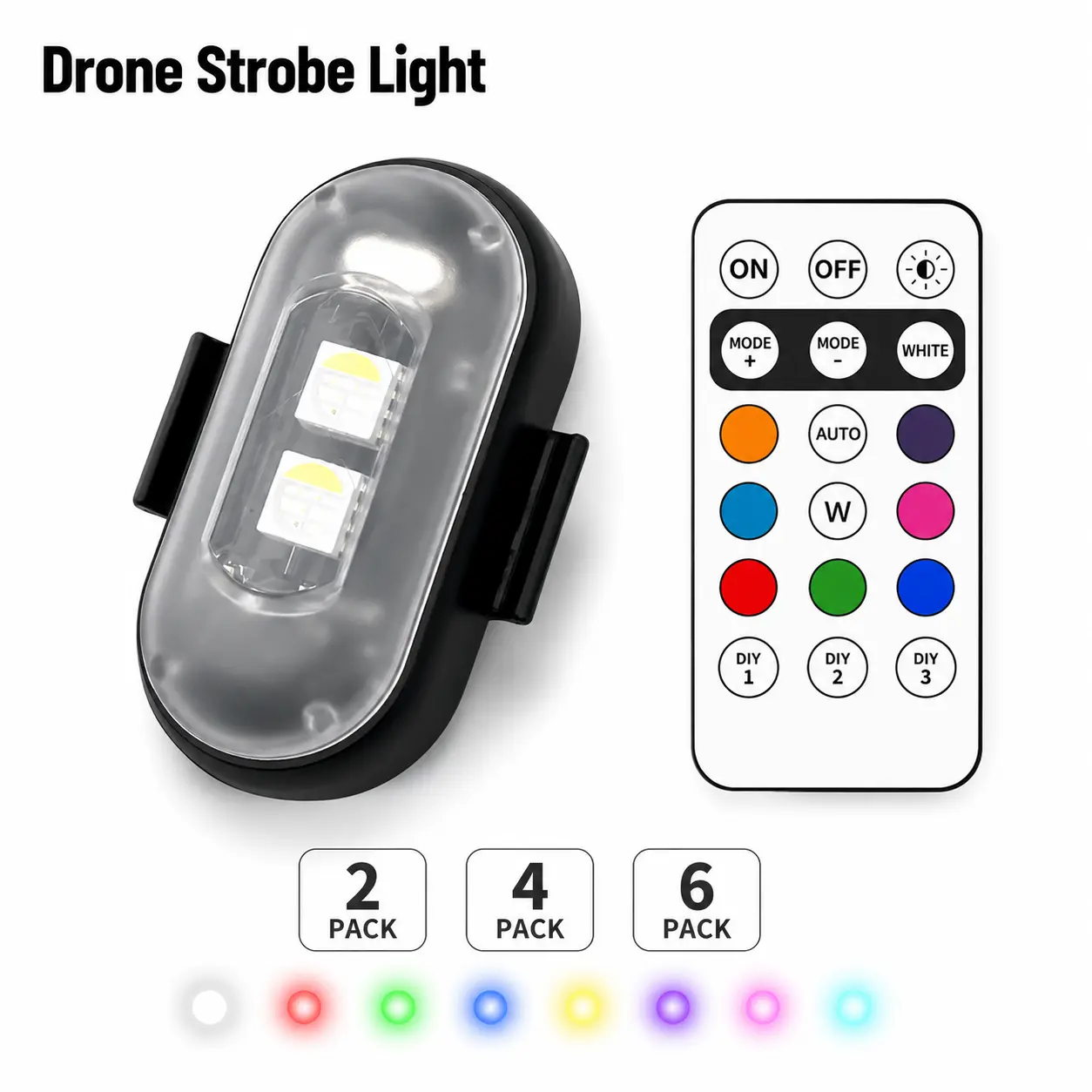 Slipuf Drone Strobe Light, 8 Colors LED Anti-Collision Light with Remote Control, IP65 Waterproof Rechargeable Safety Warning Light for Drone, Bike, Motorcycle, Car, Helmet, 2/4/6 Pack