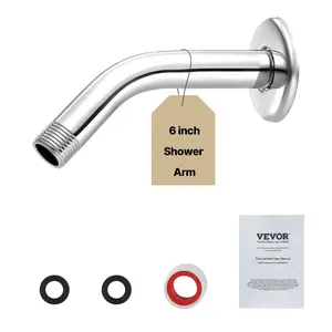 VEVOR Shower Arm with Flange, 6 Inches, Wall Mounted Stainless Steel Shower Head Arm Extender, Chrome Finish, PTFE Tape, G1/2 Universal Thread Connector Compatible, for Fixed Handheld Showerhead