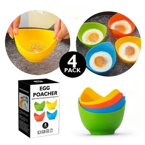4-Pack Non-Stick Silicone Egg Poachers, Microwave & Air Fryer Compatible, Heat Resistant Silicone Steamer Cups, Perfectly Cooked Eggs