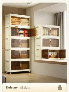 5 Tier Plastic Storage Bins with Wheels Stackable Folding Containers Collapsible Organizer for Home Kitchen Bathroom Display Rack Lightweight & Easy to Handle