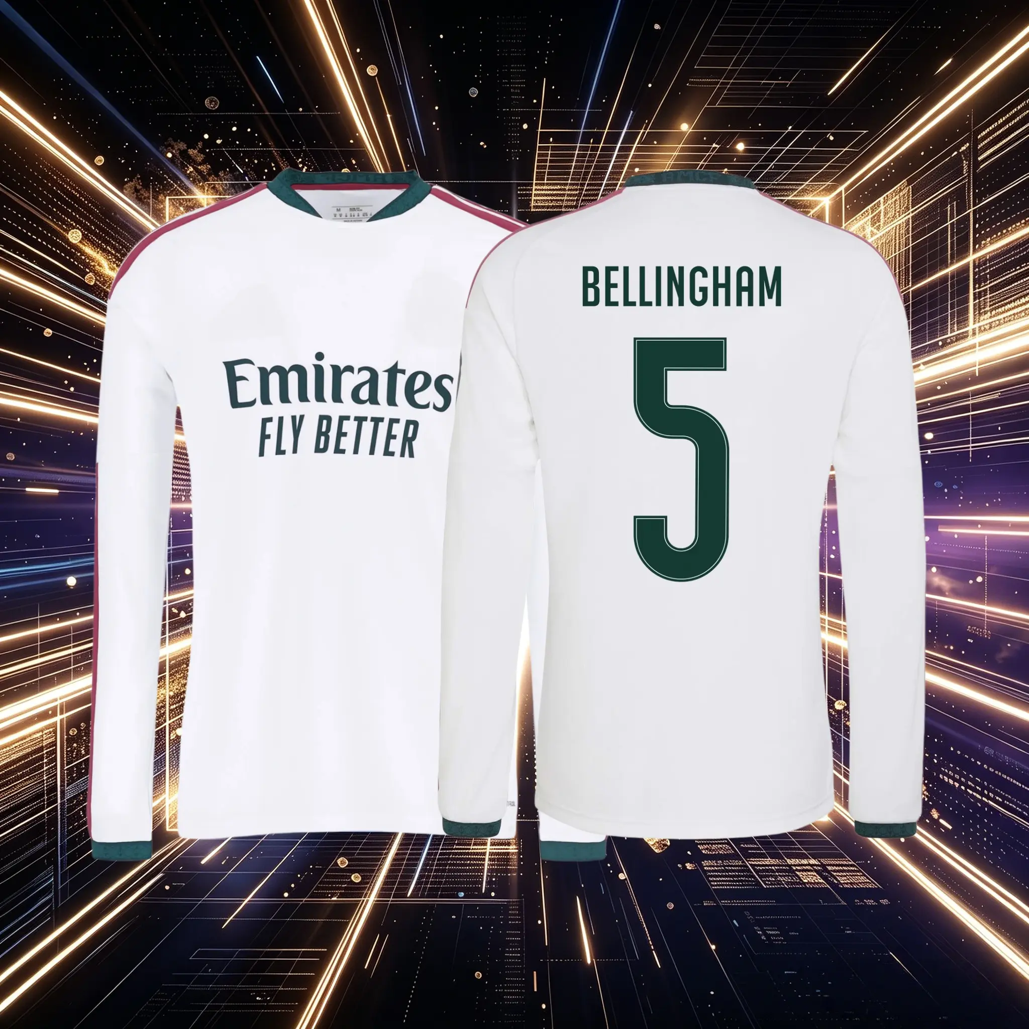 26 27 Home White No.5 Bellingham Long Sleeve Soccer Jersey Fans Version