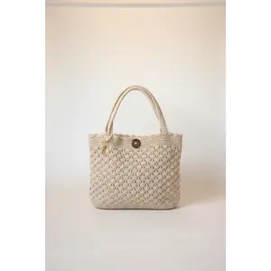 Shell Stitch Tote Bag – Ivory & Gold Metallic