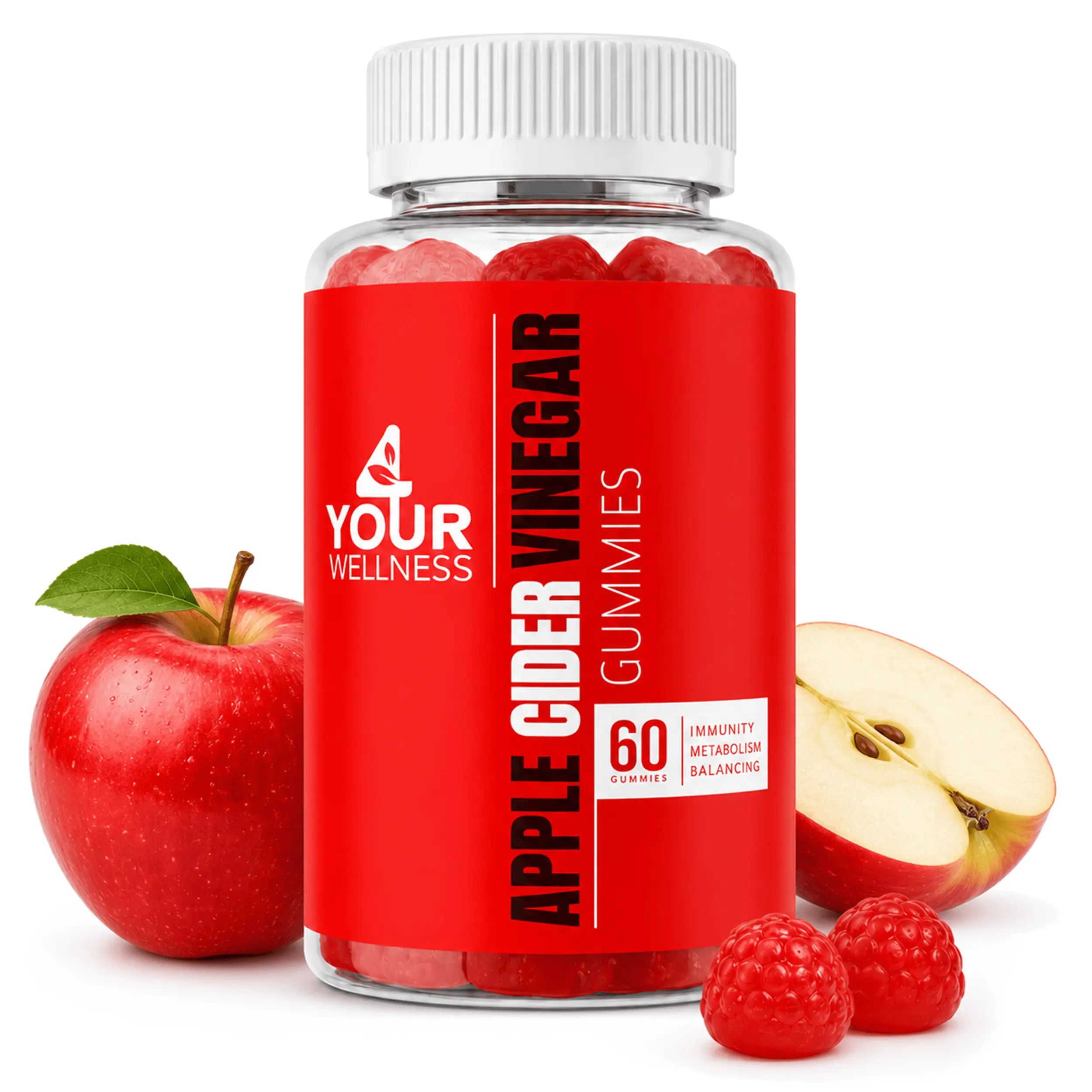 Strawberry Apple Vinegar Gummies - Vegan, Kosher Certified, Gluten Free, GMO-Free Metabolism & Digestive Aid Wellness Supplement, Dietary, Chewable