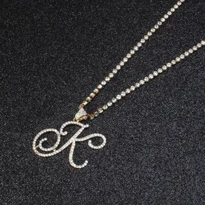 Hip Hop Necklace Sparkling Cursive Initials 26 Hip Hop Pendant Necklace for Women | Cute Valentine's Day & Christmas Gift, Good Jewelry, Statement Piece, Jewelry Lovers