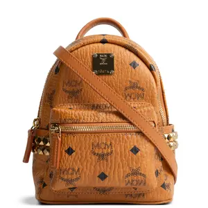 Pre-owned MCM Brown Visetos Coated Canvas Backpacks Stark Side Stud X Mini Backpack