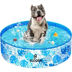 Foldable Dog Kiddie Pool - Portable Hard Plastic Kids Baby Doggie Swimming Pool, Anti-Slip Thick PVC Collapsible Pets Cats Whelping Box Puppy Bathtub (32" x 8")Gift