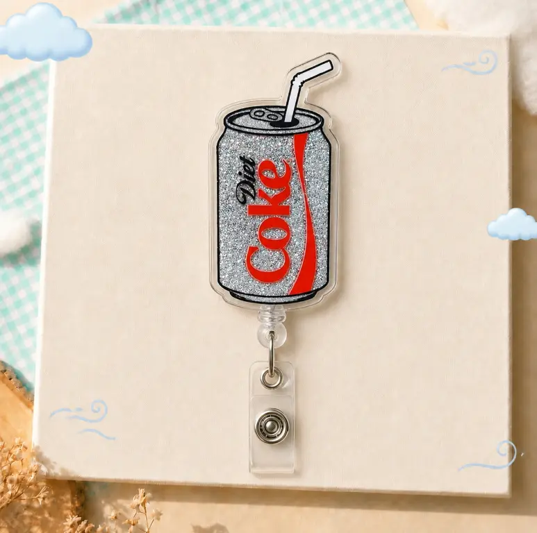 Glitter Soda Can Badge Reel, Cute Retractable ID Holder for Nurses, Teachers and Office Staff