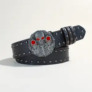 European and American trends red-eyed skull dark wind snap belt punk rock street joker cowboy belt for men and women.