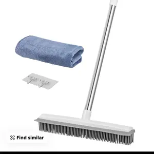 VEVOR Pet Hair Removal Broom, TikTokShopBlackFriday, 58.46 in Adjustable Long Handle Carpet Rake, Rubber Broom with Built in Squeegee Reusable Dog Cat Hair Remover, for Carpets Rugs Mats Couch Furniture Hardwood Floor Tile