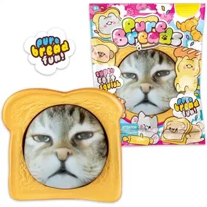 Cybertron Tools Curiosities Pure Bread Squishy Cat Face - Slow Rising Cat Face and Bread Slice Squishies - Super Soft, Squishy Play and Stress Relief Toys - Fun Kawaii Sensory Fidgets for Kids and Adults