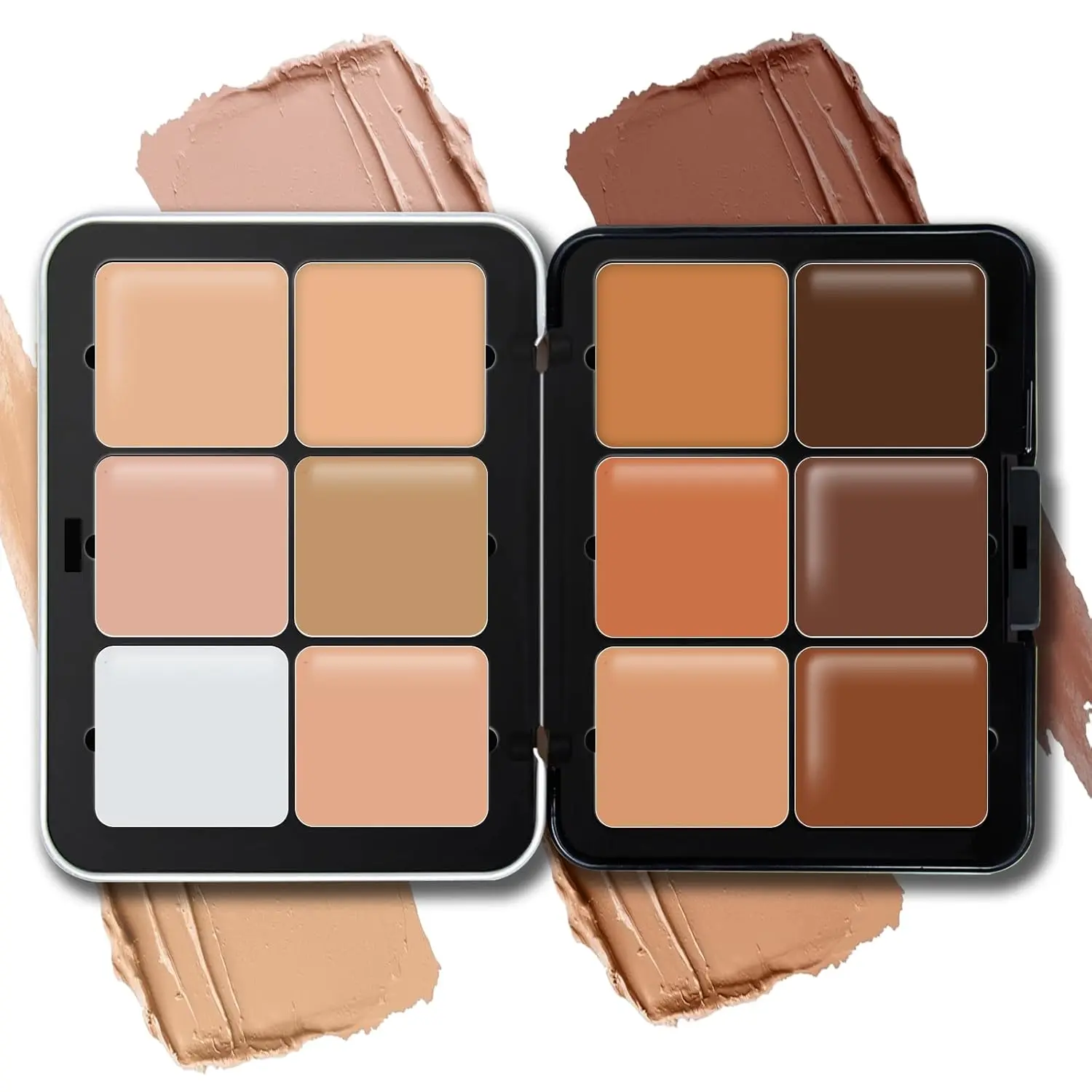 12-Color Cream Concealer Foundation Cosmetic Palette - Long-Wearing, Smudge-Proof, Blendable, Full-Coverage Single Item with Contour, Blush, Highlighter, Correction, Smooth Bronzer, Compact for All Skin Types