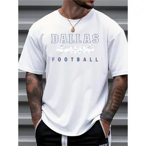 Men's Dallas Football Graphic T-Shirt - Vintage Sports Tee, Breathable Cotton Shirt for Casual & Game Day - Loose Fit Crew Neck Top for Football Fans (Dallas Text Design), Football Shirt, Outdoor Activities Apparel, Sporty Casual Look