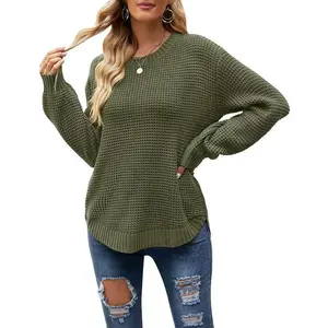 MEROKEETY Women’s Waffle Knit Sweater – 2025 Fall Loose Fit Pullover with Balloon Sleeves, Cozy Knit Top for Layering & Everyday Outfits