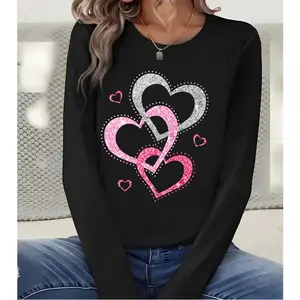 Valentine's Day Heart Iron on Transfer Patches 4Pcs with Rhinestones DIY Fabric Decals for T Shirts Jackets Bags Easy to Apply Decorations