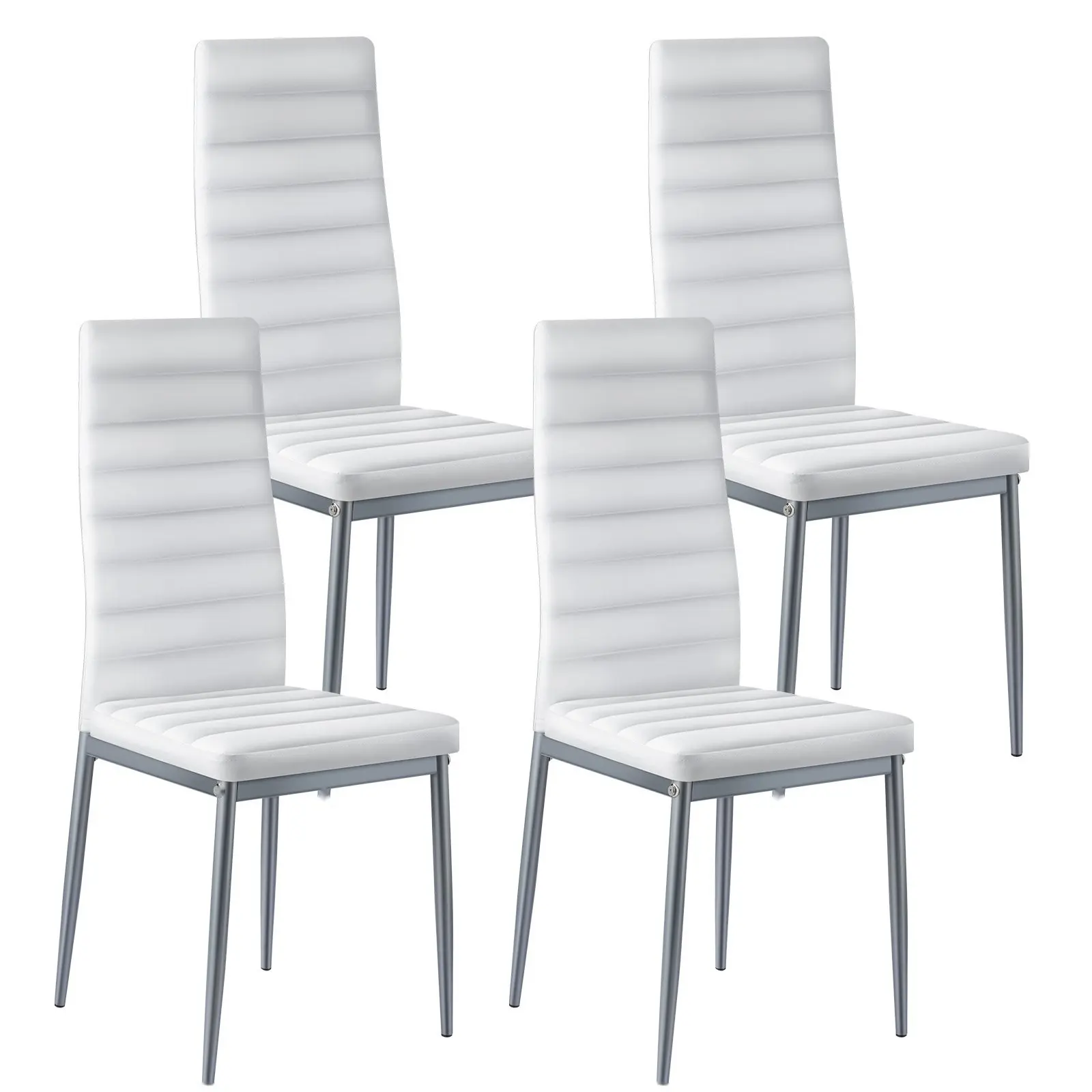 Set Of 4 Modern Leather Dining Chairs For Kitchen And Dining Room, Side Chairs With Back Support, Sturdy Metal Legs, White Upholstery Finish, Comfortable Padded Seats, Easy Assembly, Ideal For Home Dining