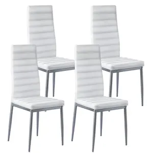 Set Of 4 Modern Leather Dining Chairs For Kitchen And Dining Room, Side Chairs With Back Support, Sturdy Metal Legs, White Upholstery Finish, Comfortable Padded Seats, Easy Assembly, Ideal For Home Dining