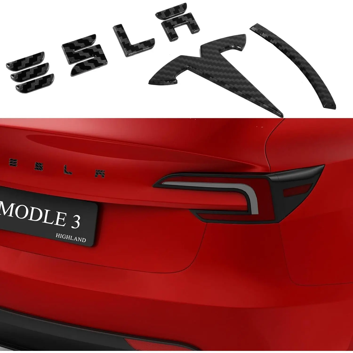 2026 Emblem Covers for Tesla Model 3 Highland Accessories 2025 2024 Front and Rear Logo Caps, No Removal Badge, ABS Stickers 2 PCS Carbon Fiber Pattern (Model 3 Highland 2024+)