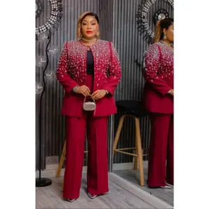 Wine Embellished 3-Piece Suit Set, Jacket Camisole Pants: Wedding Guest Graduation Anniversary Engagement Ceremony Mother of The Bride or Groom