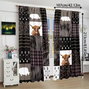 2 Piece Printed Curtains, Multi-Color Patchwork Design, Rod Pocket, Easy to Hang, Vibrant Semi-Transparent Privacy Curtains
