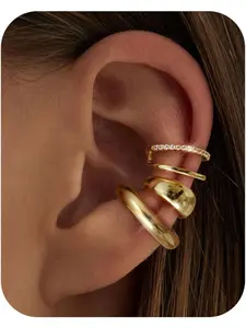 3/5Pcs Chunky/Thin Ear Cuffs Non Piercing for Women - Dainty 14K Gold Plated Cuff Earring Trendy Cubic Zirconia Ear Cuff for Women Cartilage Jewelry Gift Earring Stacks