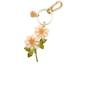 Solar Eclipse Hand-painted Vintage Daisy Stem Bag Charm & Keychain