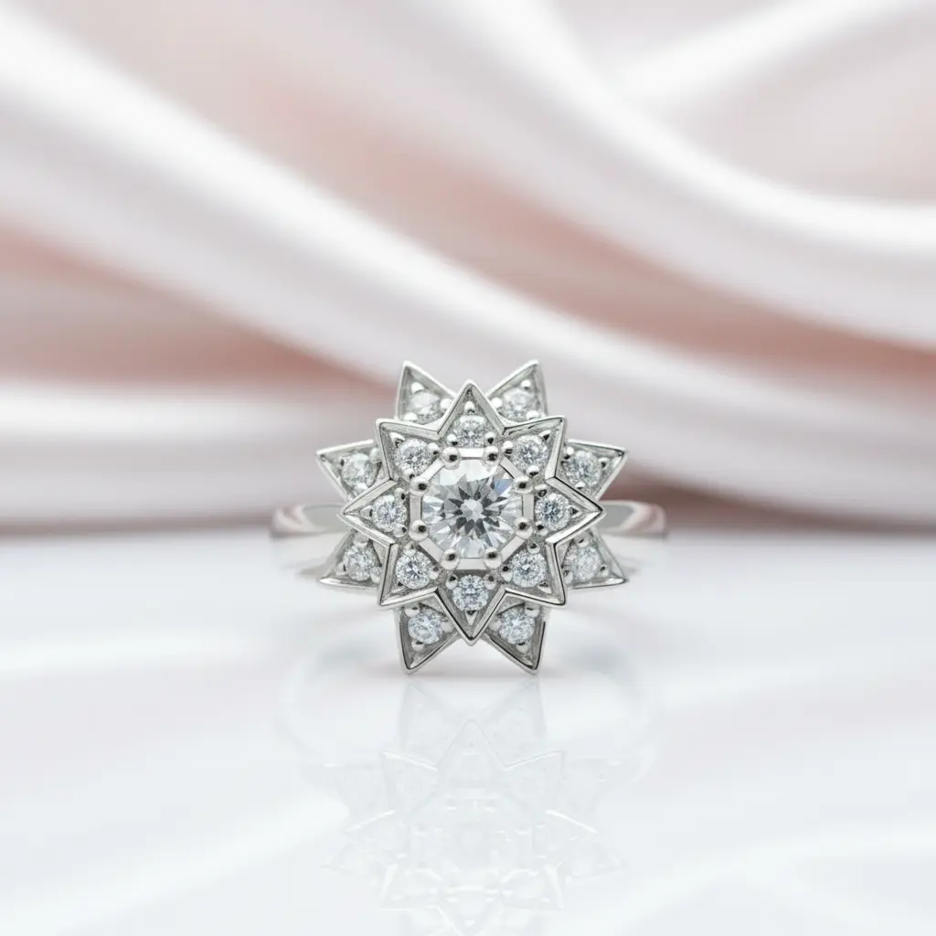 Round Diamond Option Vintage Sunflower Design Engagement Ring