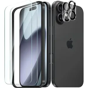 2+2 Pack for iPhone 17 Screen Protector Tempered Glass with Camera Lens Protector, Protection Film with Easy Installation Frame, 9H Hardness, Scratch Resistant, Case Friendly