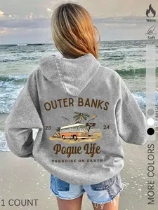 Unisex Outer Banks Pogue Life Graphic Hoodie, Vintage OBX Beach Theme Print, Soft Streetwear for Casual Style, Sweatshirts