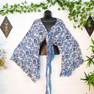 Boho Wrap Top, Bohemian Multi-Style Ruffle Sleeve Top, Flare Sleeve Summer Top, Crop Top, Hippie Vibes, Floral Print, Festival Fashion, 90s