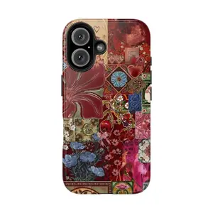 Vintage Tiled Botanical Phone Case for IP 16 15 14 13 12 11 Pro Max  Plus, Vintage Boho Patchwork Floral Case, Pomegranate & Floral Tile, Vintage Aesthetic Phone  Cover, Girly Floral Tough Case, Waterproof