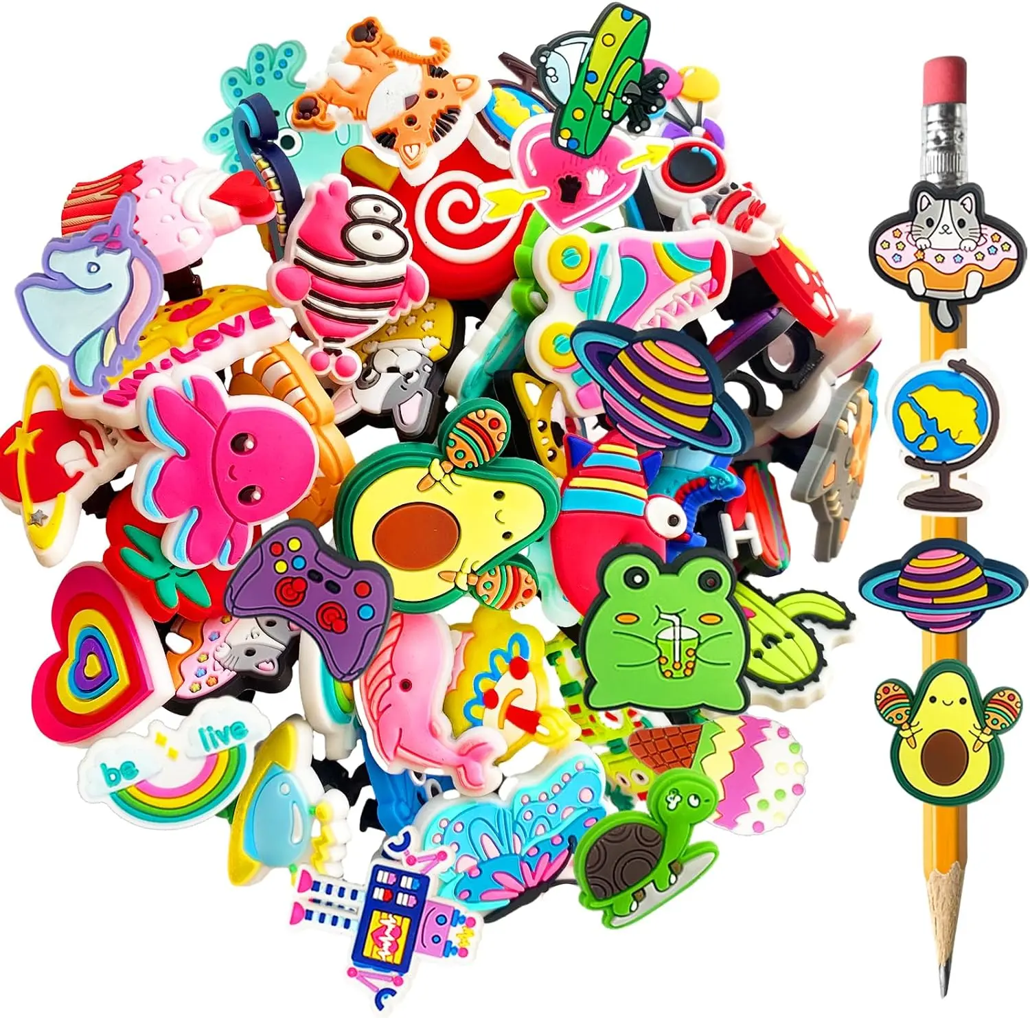 45 Pcs Pencil Topper Decorations,Different Cute Pencil Clips,Lovely Pencil Accessories,Bulk Pen Toppers Charm for Kids Students School Gifts,Prize,Reward