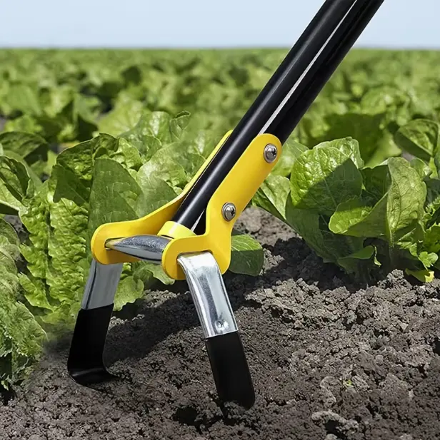 Yellow and Black Garden Tiller with Adjustable Handle for Efficient Soil Aeration and Planting