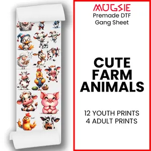 Cute Farm Animals DTF Transfer Gang Sheets - 22x60 - Direct-to-Film