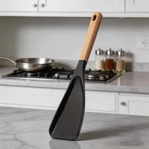 Non-Stick Cooking Spoons Set, Durable BPA-Free Matte Silicone, Wooden Handle for Mixing, Scooping, Scraping, Ideal for Cookware