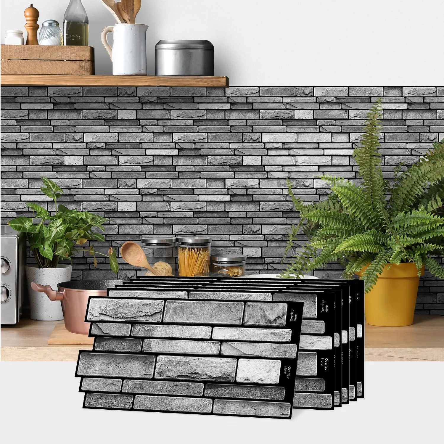 20 pieces of instant peel and stick splash guard artificial stone tiles Decorative Wall Sticker, 24.6 cm X 12 cm, easy to clean, your kitchen backsplash, fireplace, Self Adhesive Sticker