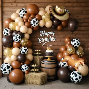 Western Party Theme Balloon Arch Garland Kit, Including Brown And Tan Balloons, Sequined Balloons, Cowboy Hat Foil Balls, And Vintage Horse Foil Balls, Suitable For Themed Parties And Birthday Party Decorations