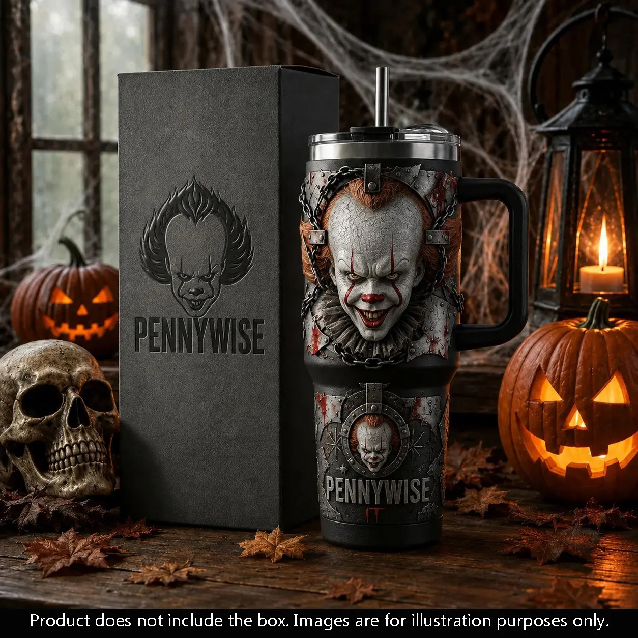 Elite Tumbler - Pennywise Horror Slasher Inspired 40oz Tumbler with Handle & Straw, ITMovie Style Stainless Steel Insulated Travel Mug, Halloween Horror Fan Gift, Reusable Coffee Cup