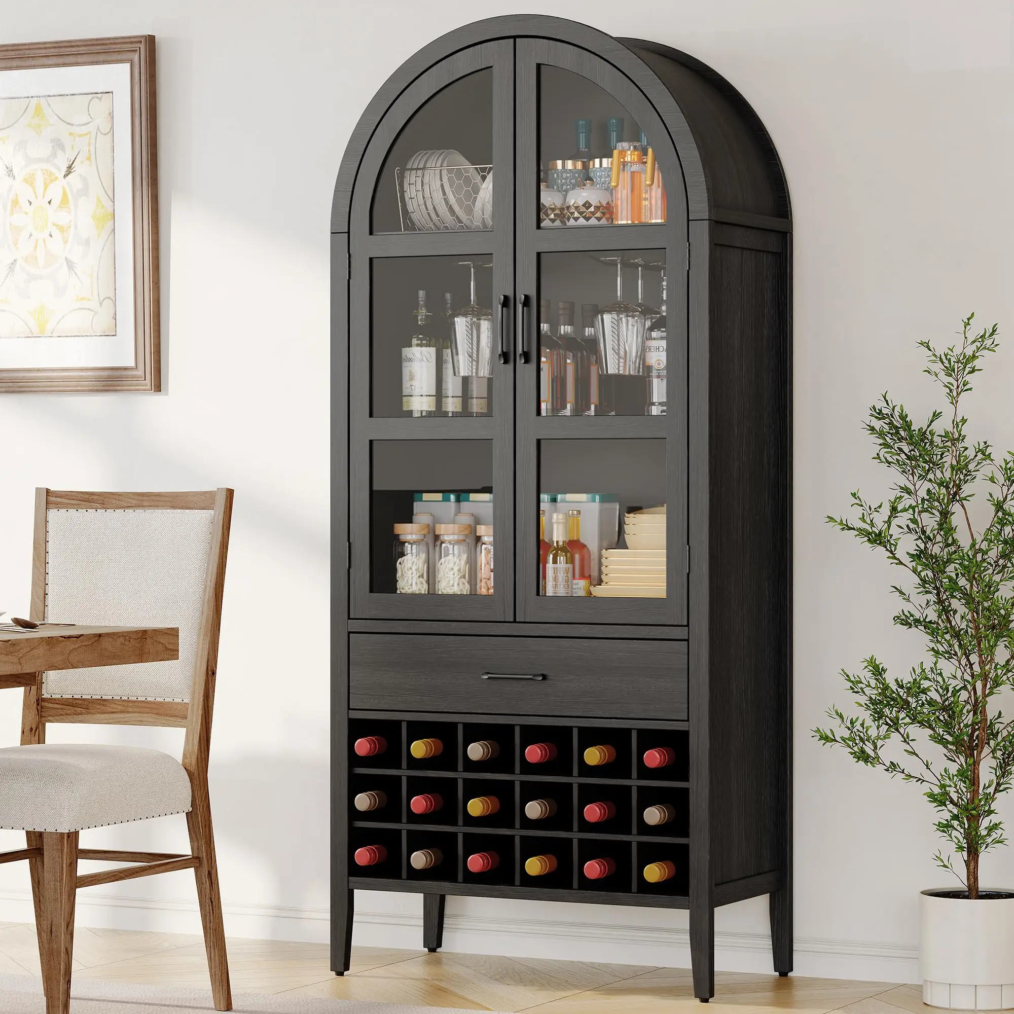 Style D with Wine Rack-Black